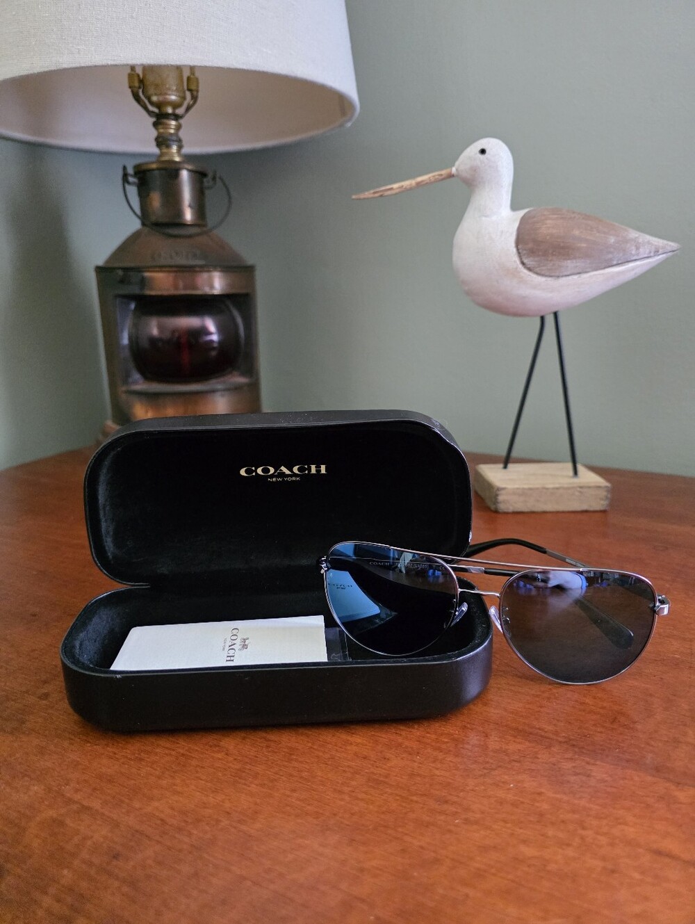Coach CAY91 Aviator Sunglasses Shiny Gunmetal Blue Metal Case